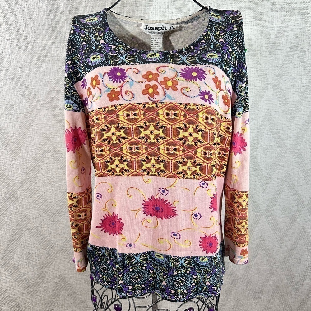 Vintage Joseph A floral printed long sleeve silk blend blouse size L